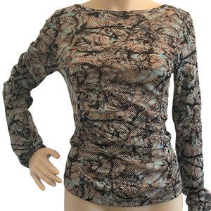KENNETH COLE Sheer Mesh Ruched Top S